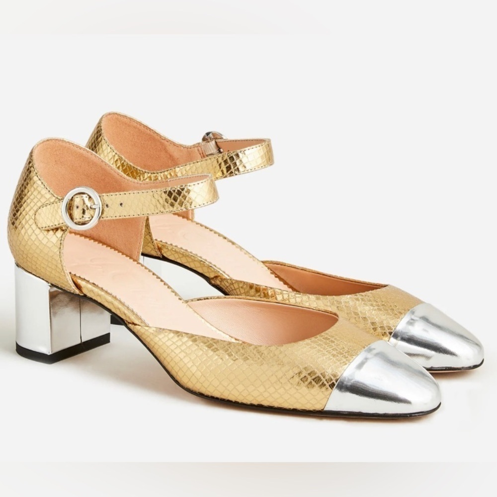 J Crew Millie ankle-strap heels in snake-embossed Italian leather